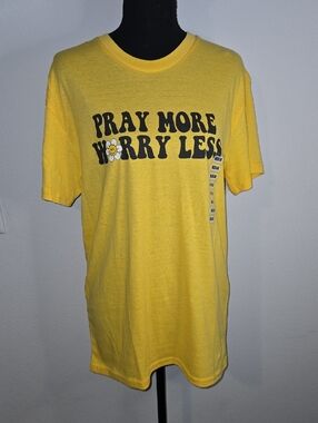 Yellow "Pray More Worry Less" Graphic Tee
